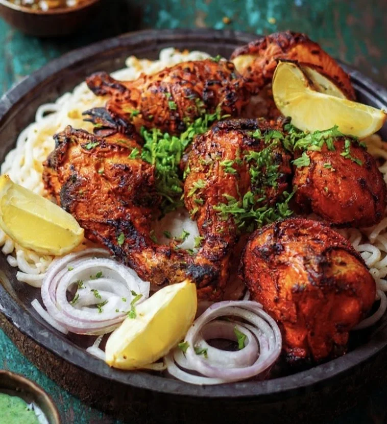 Tandoori chicken platter prepared for takeout at Chandigarh Curry House Calgary