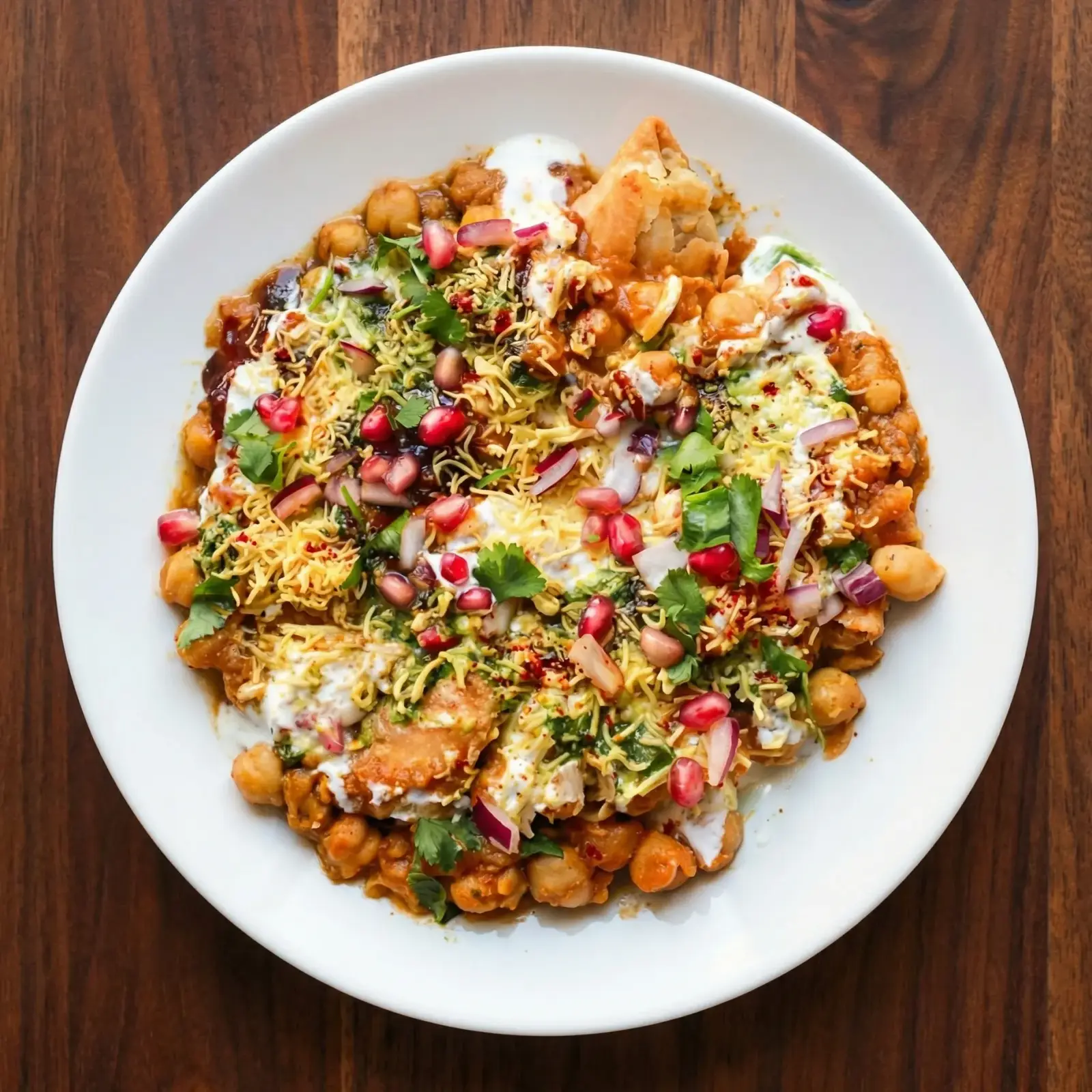 Samosa Chaat at Chandigarh Curry House Calgary - crispy samosas with Punjabi chhole and tangy sauces
